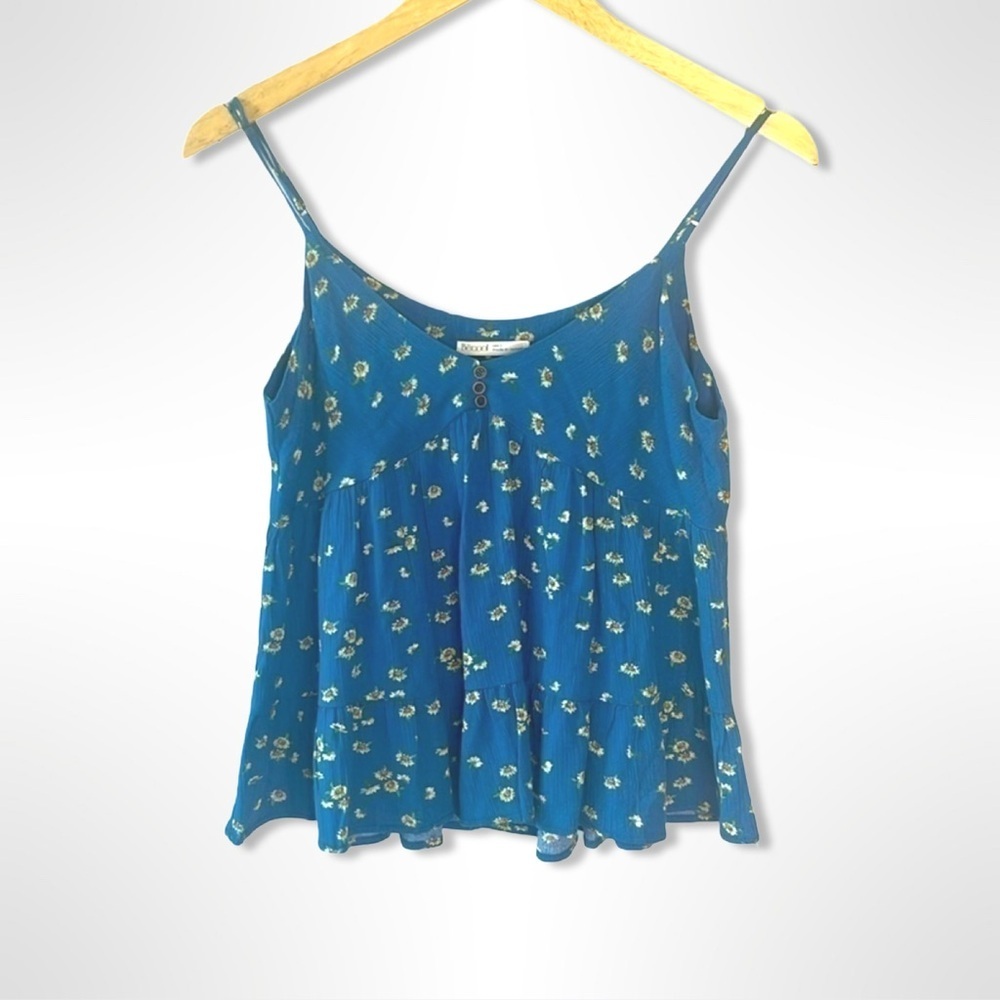 Becool Babydoll Floral Peplum Tank Top Size Small / Large Blue